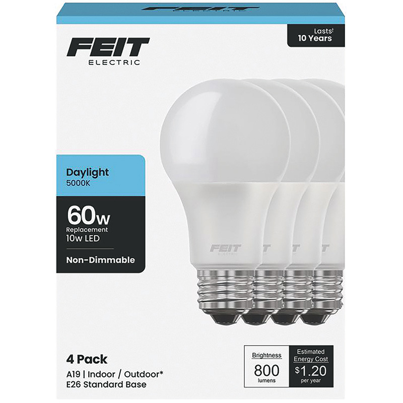 4 Pk. Feit A19 E26 Medium LED Daylight Bulb