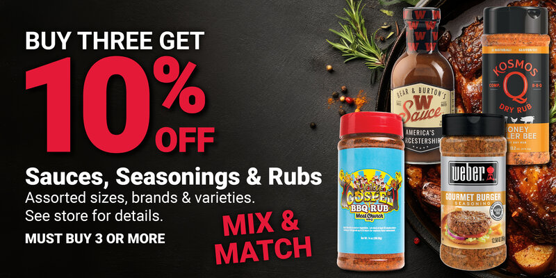 Buy Three Get 10% Off Sauces, Seasonings and Rubs