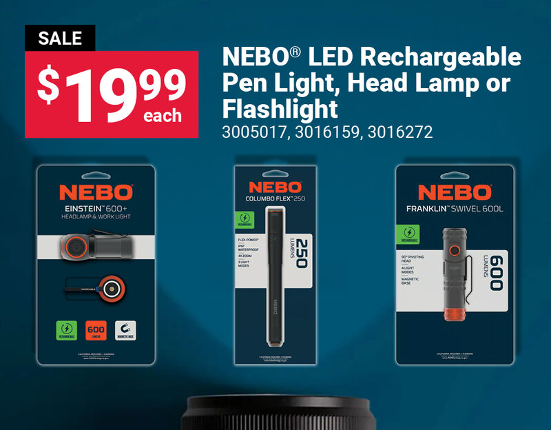 NEBO® LED Rechargeable Pen Light, Head Lamp or Flashlight