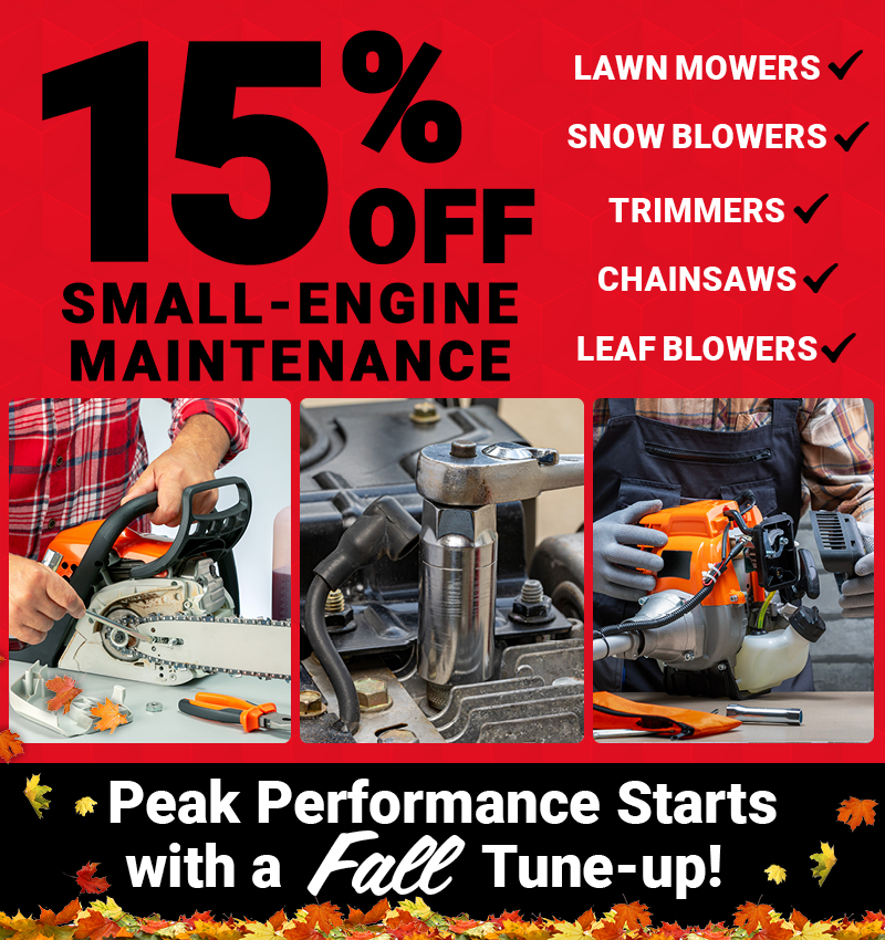 Save 15% on your small engine repair/fall maintenance